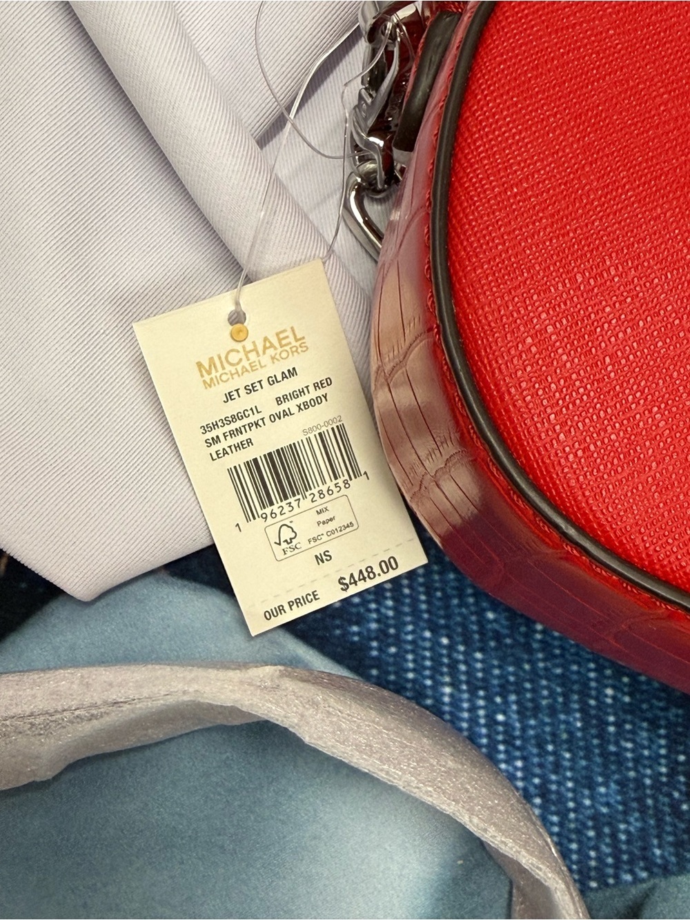 (new+tag) Michael Kors jet set glam oval crossbody fit iPhone Pro Max croc red - Picture 6 of 11